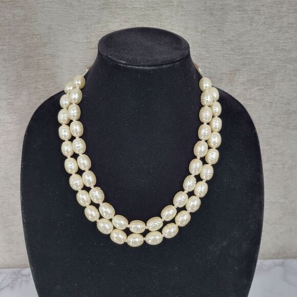 Chico's Double Strand Vintage Faux Potato Pearl Necklace Heavy and Gorgeous - Picture 1 of 9